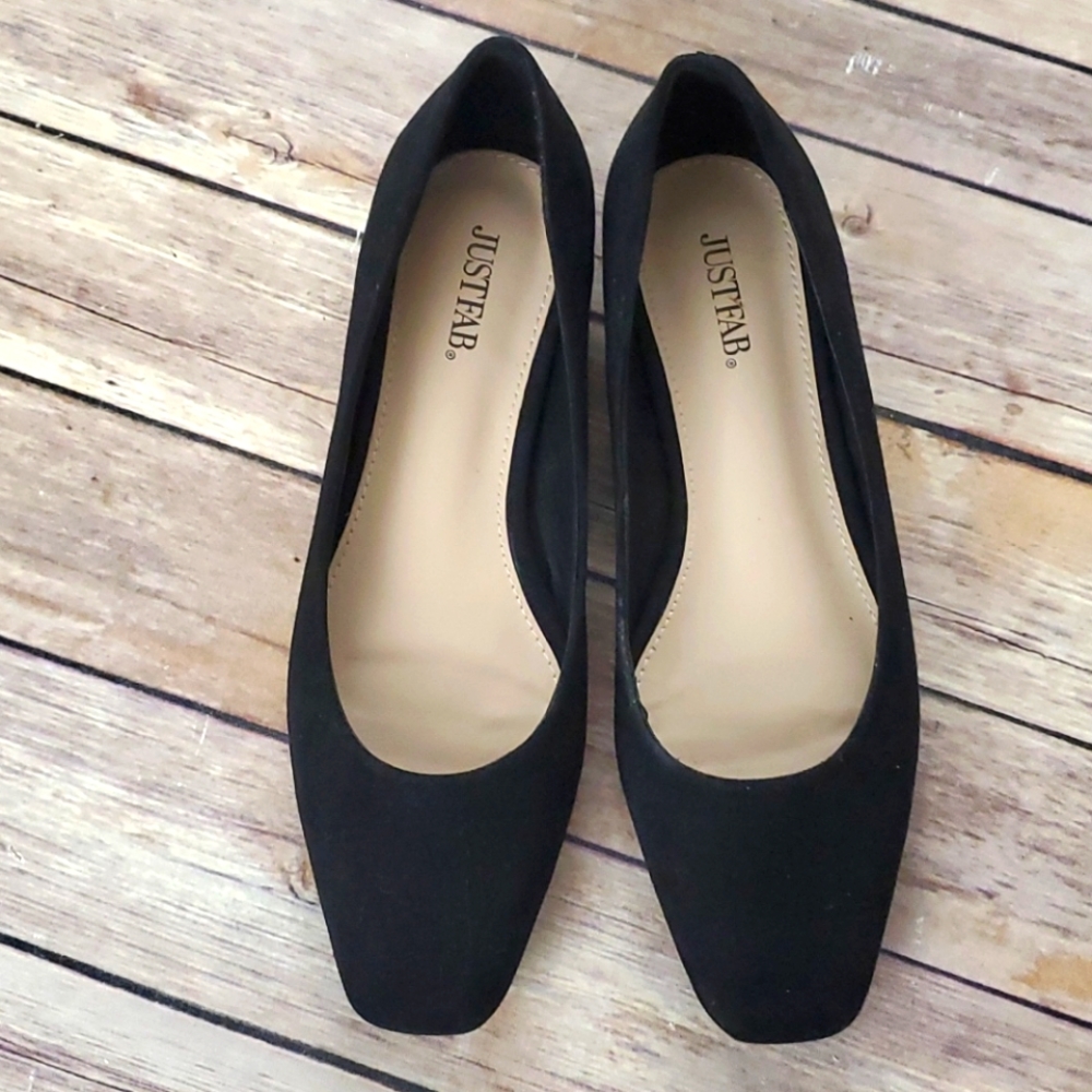 Just fab black faux suede flats size 7.5
